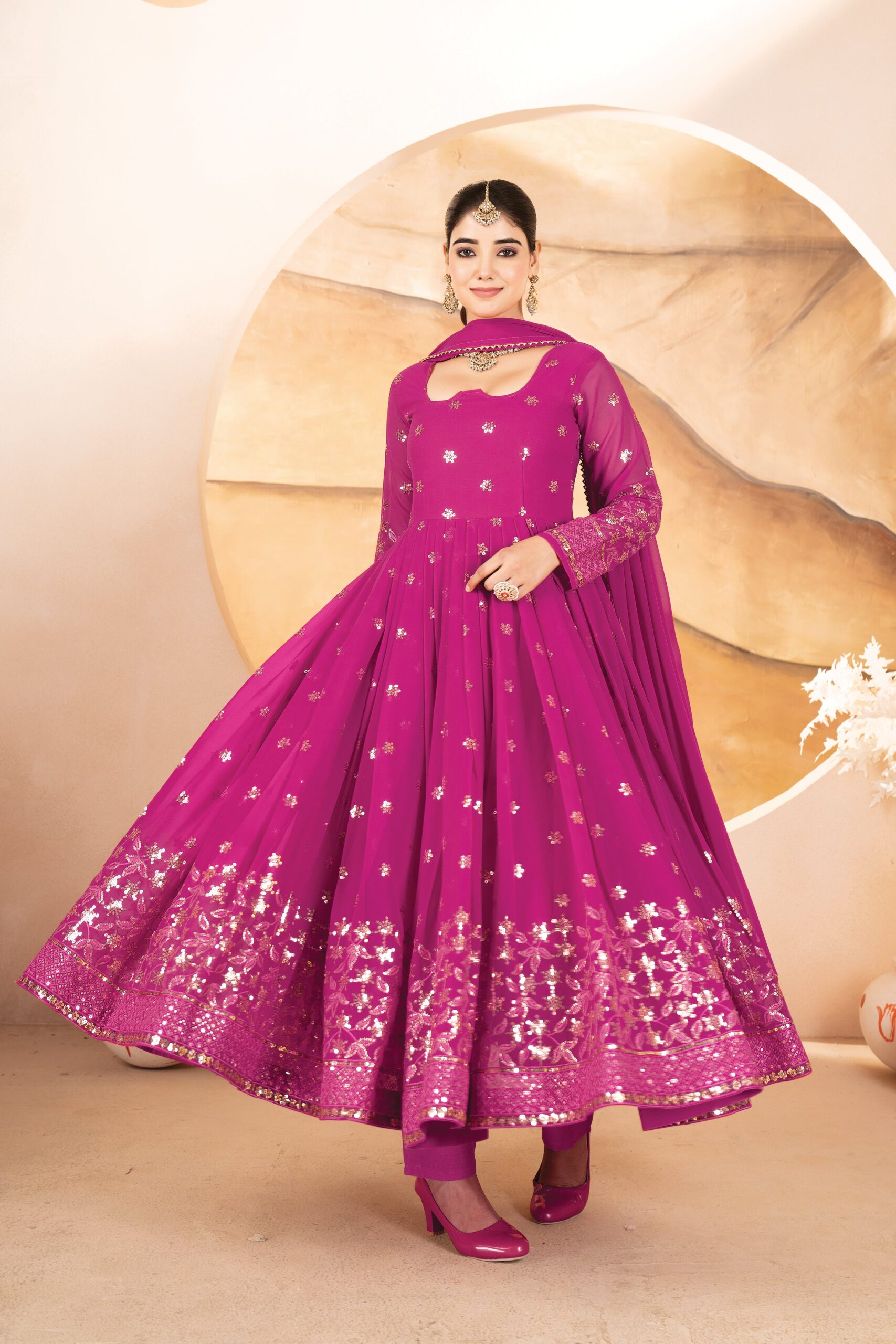 206532 Regal Zari Resham Anarkali Set - Image 1