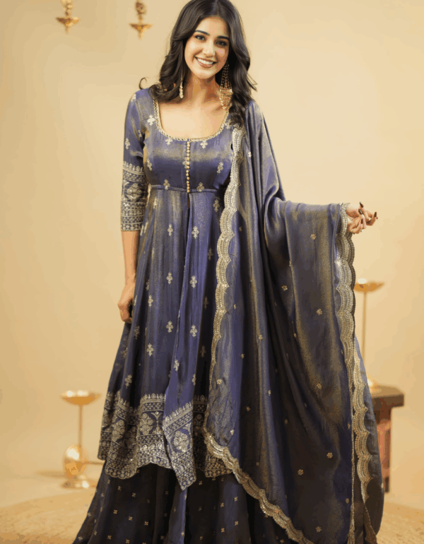 Regal Ash Grey Silk Anarkali Ensemble