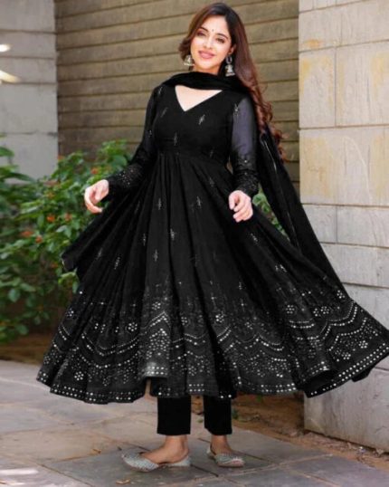 Regal Midnight Black Maharani Silk Ensemble