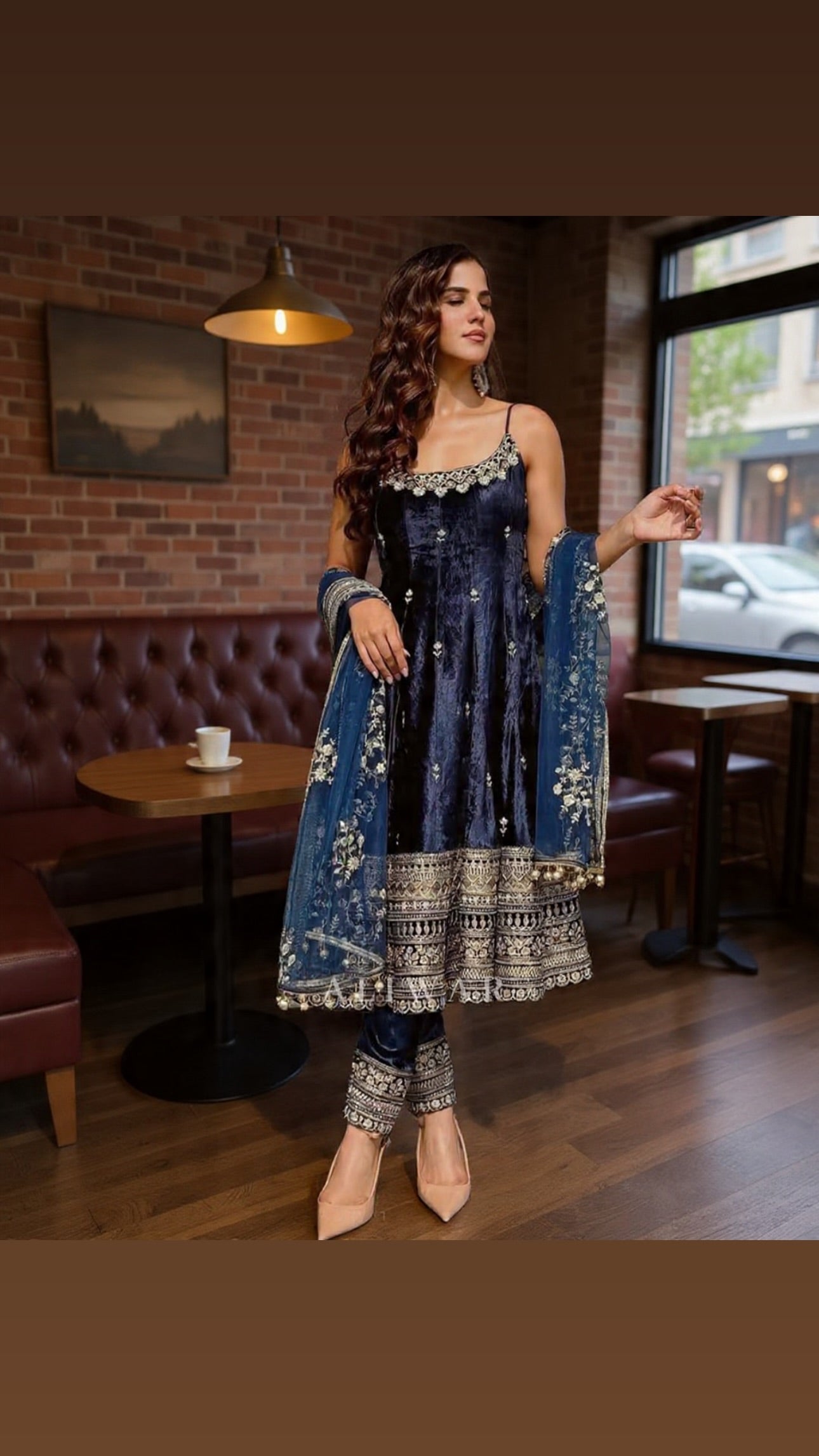 587661255_17866773450498668_5154190395974217476_n._1 Midnight Blue Maharani Anarkali Ensemble - Image 1