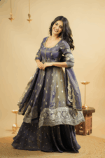 Regal Ash Grey Silk Anarkali Ensemble - Image 2