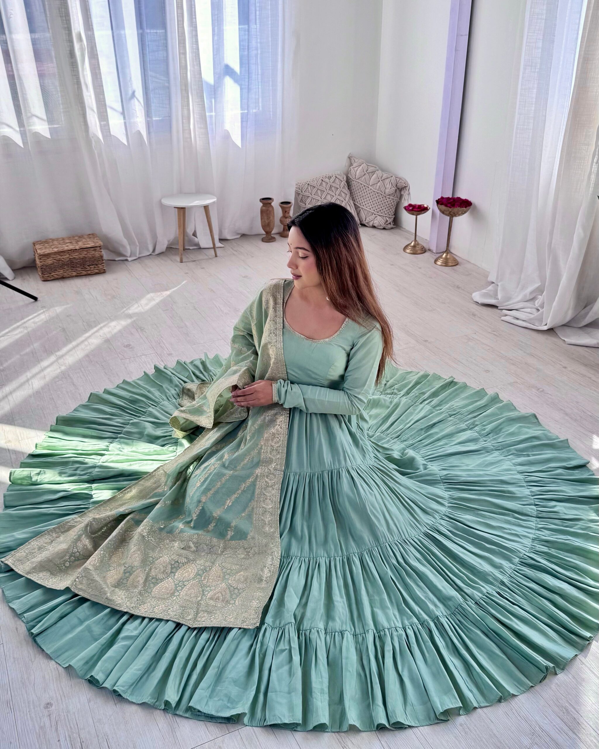 IMG_0097 Majestic Rama Green Heritage Anarkali Set - Image 1