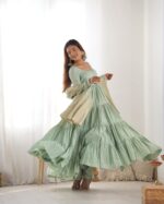 Majestic Rama Green Heritage Anarkali Set - Image 3