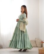 Majestic Rama Green Heritage Anarkali Set - Image 5