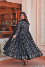 Regal Midnight Black Lakhnavi Attire