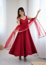 Regal Sindoor Red Zari Anarkali Set - Image 2