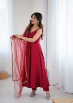 Regal Sindoor Red Zari Anarkali Set - Image 4