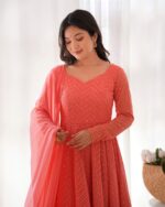 Regal Mukaish Peach Chikankari Ensemble - Image 8