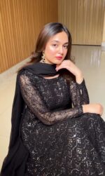 Midnight Blue Riwaaz Anarkali Sharara Set - Image 4