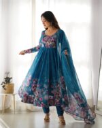 Royal Midnight Blue Resham Anarkali Ensemble - Image 2
