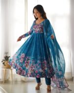 Royal Midnight Blue Resham Anarkali Ensemble - Image 3