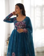 Royal Midnight Blue Resham Anarkali Ensemble - Image 4