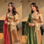 Maharani Sindoor Red & Rama Green Dupatta Set