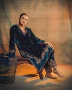 Regal Midnight Blue Velvet Sharara Set - Image 4