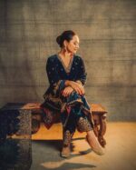 Regal Midnight Blue Velvet Sharara Set - Image 3