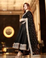Midnight Black Royal Rayon Anarkali Set - Image 2