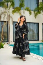 Midnight Black Heritage Cotton Anarkali - Image 3