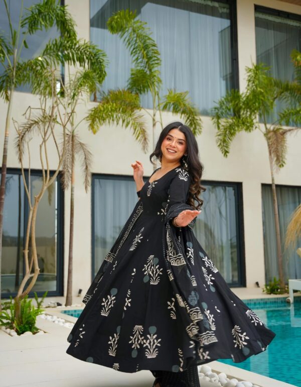 Midnight Black Heritage Cotton Anarkali