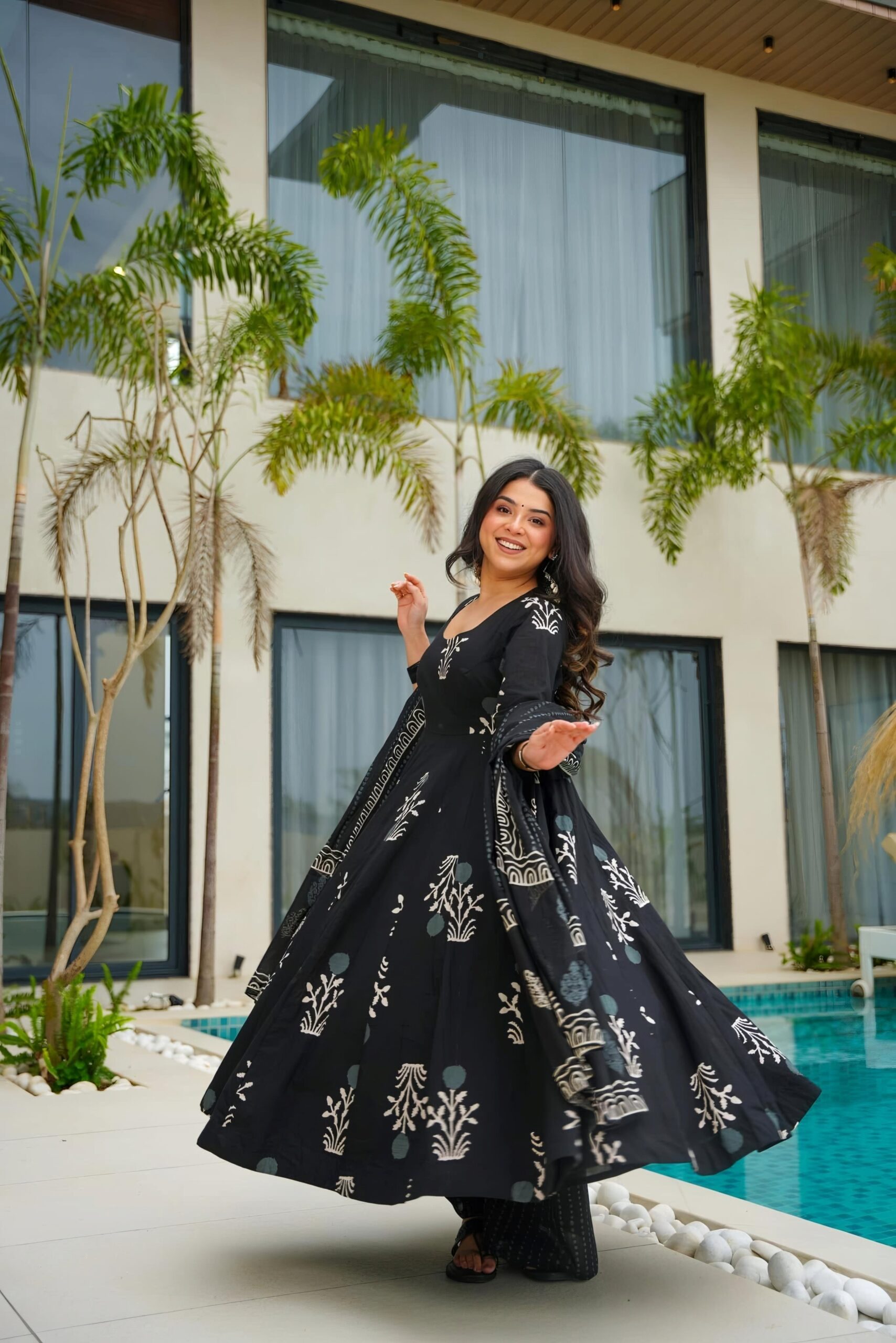 IMG_6839 Midnight Black Heritage Cotton Anarkali - Image 1