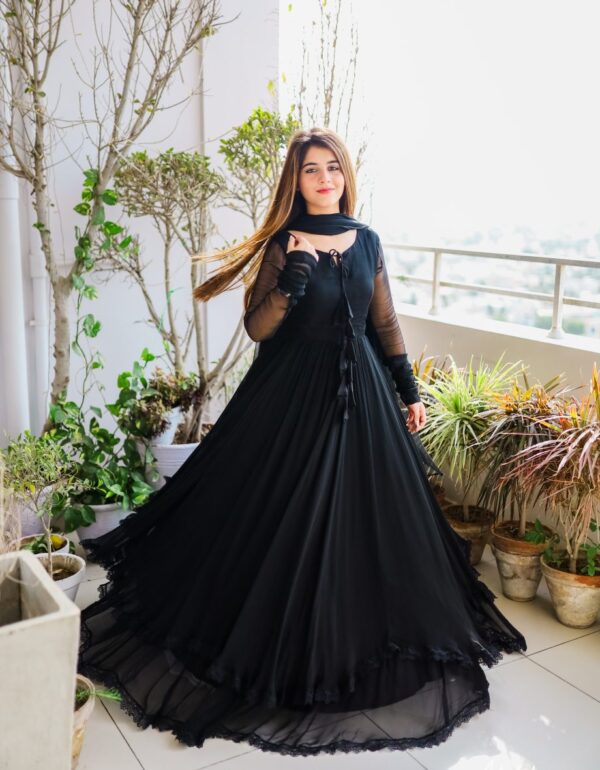 Regal Midnight Black Silk Anarkali