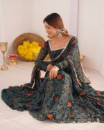 Majestic Rama Green Bandhani Heritage Anarkali - Image 5