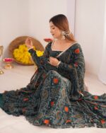 Majestic Rama Green Bandhani Heritage Anarkali - Image 6