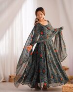 Majestic Rama Green Bandhani Heritage Anarkali - Image 3