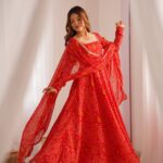 Heritage Sindoor Red Bandhani Anarkali Ensemble