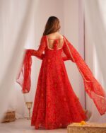 Heritage Sindoor Red Bandhani Anarkali Ensemble - Image 6