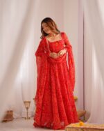 Heritage Sindoor Red Bandhani Anarkali Ensemble - Image 2