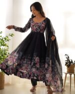 Royal Midnight Blue Resham Anarkali Ensemble - Image 12