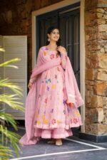 Graceful Rani Pink Resham Anarkali - Image 4