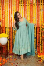 Royal Midnight Blue Resham Anarkali Ensemble - Image 3