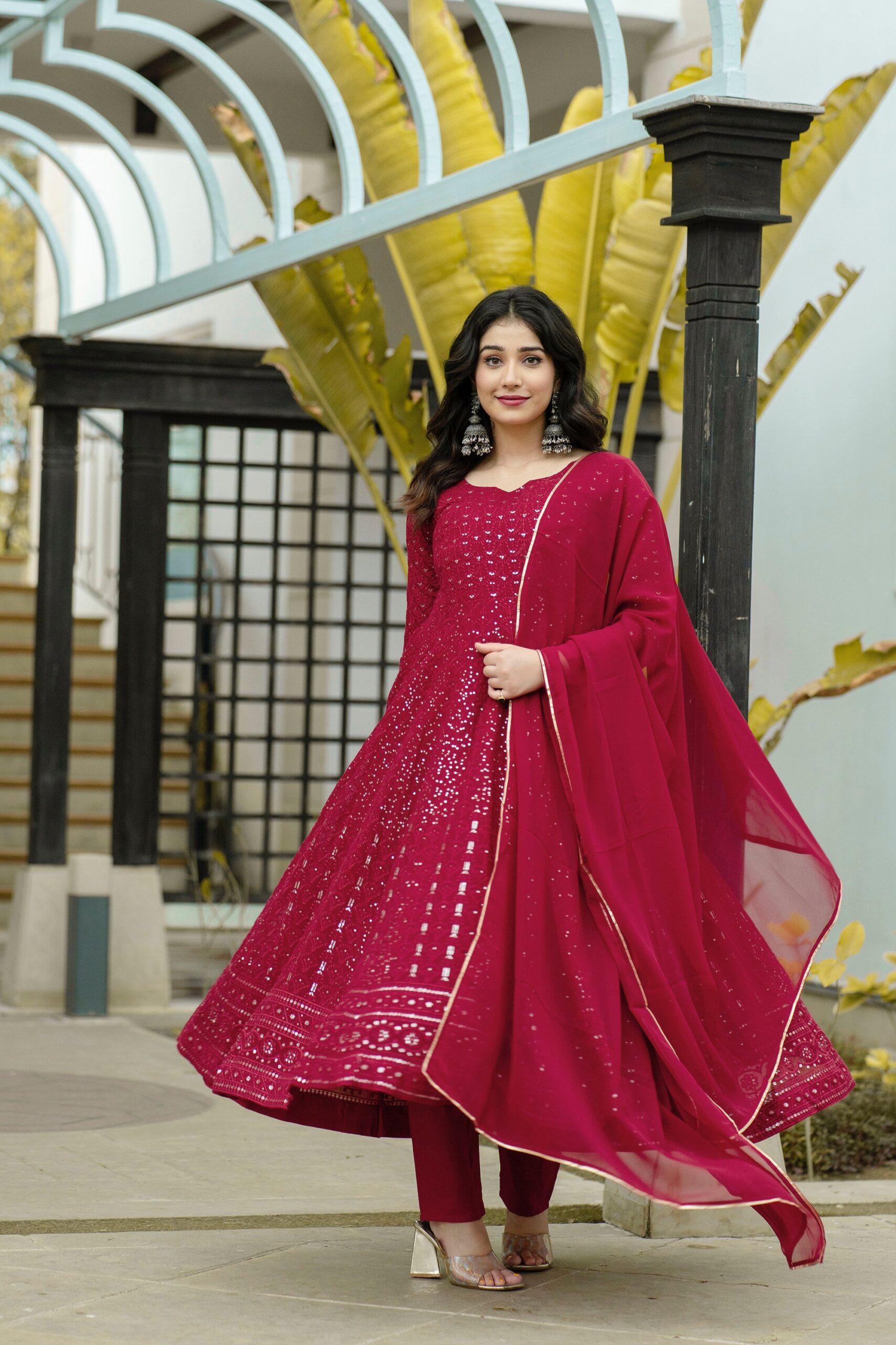 IMG_9895 Regal Zari Embellished Georgette Anarkali Ensemble - Image 1