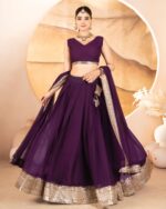 Imperial Sindoor Red Velvet Lehenga Choli - Image 2