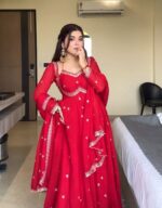 Regal Sindoor Red Zari Anarkali Set - Image 7