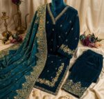 Regal Midnight Blue Velvet Sharara Set - Image 6