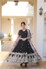 Regal Midnight Black Maharani Silk Anarkali - Image 3