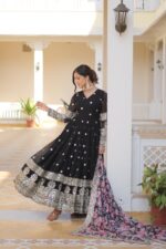 Regal Midnight Black Maharani Silk Anarkali - Image 4