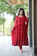 Majestic Sindoor Red Resham Anarkali Ensemble - Image 7