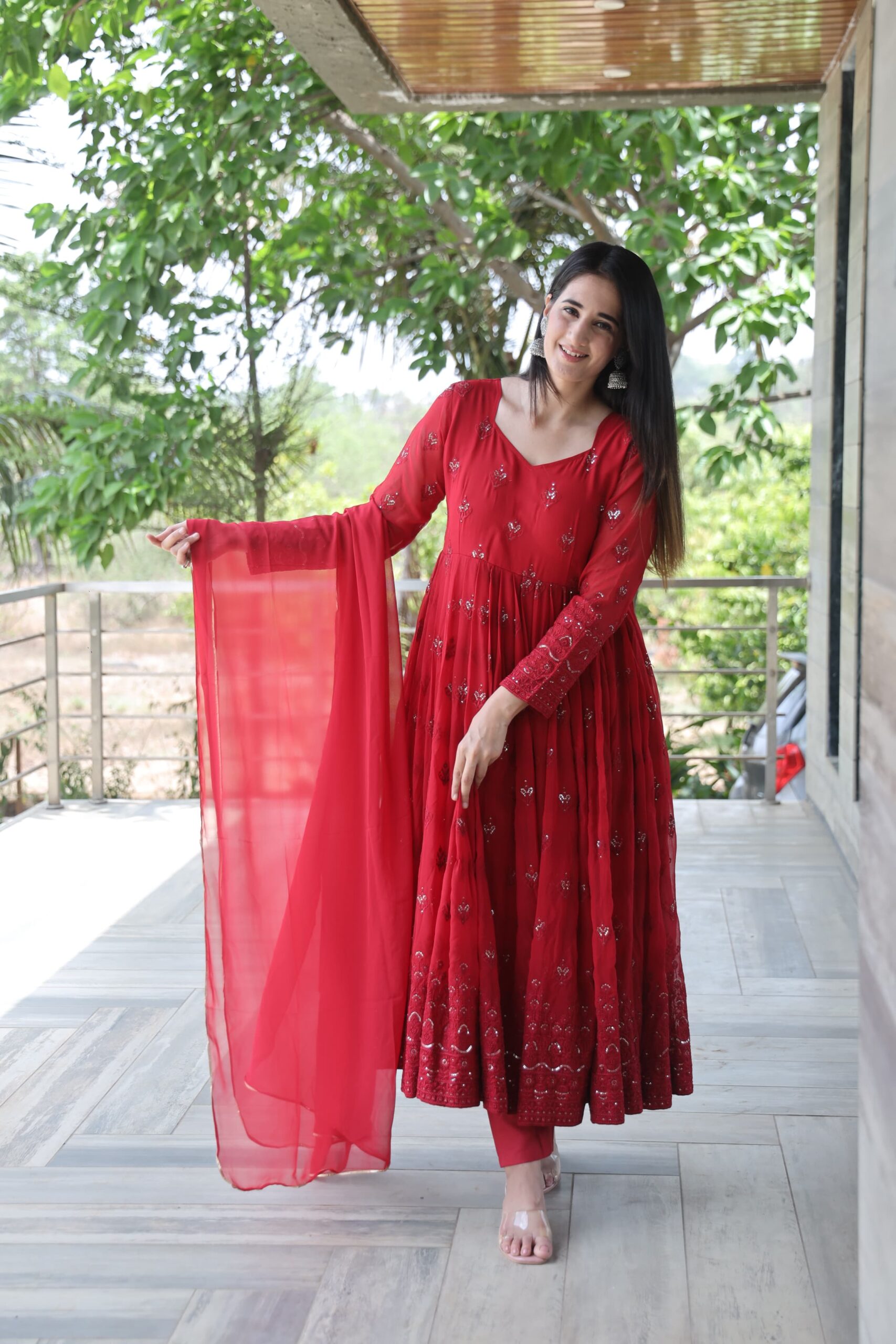 WhatsAppImage2024-06-25at11.42.56AM Majestic Sindoor Red Resham Anarkali Ensemble - Image 1