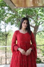 Majestic Sindoor Red Resham Anarkali Ensemble - Image 4