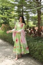Regal Pista Green Resham Anarkali Set - Image 5