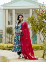 Heritage Midnight Blue Resham Anarkali Ensemble - Image 2