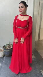 Maharani Sindoor Red Zari Anarkali Set - Image 3