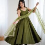 Regal Mehendi Green Resham Anarkali Ensemble