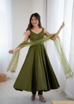 Regal Mehendi Green Resham Anarkali Ensemble - Image 2