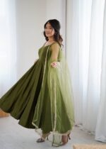 Regal Mehendi Green Resham Anarkali Ensemble - Image 5