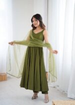 Regal Mehendi Green Resham Anarkali Ensemble - Image 7