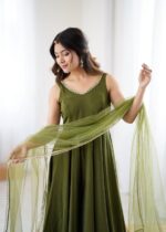 Regal Mehendi Green Resham Anarkali Ensemble - Image 6